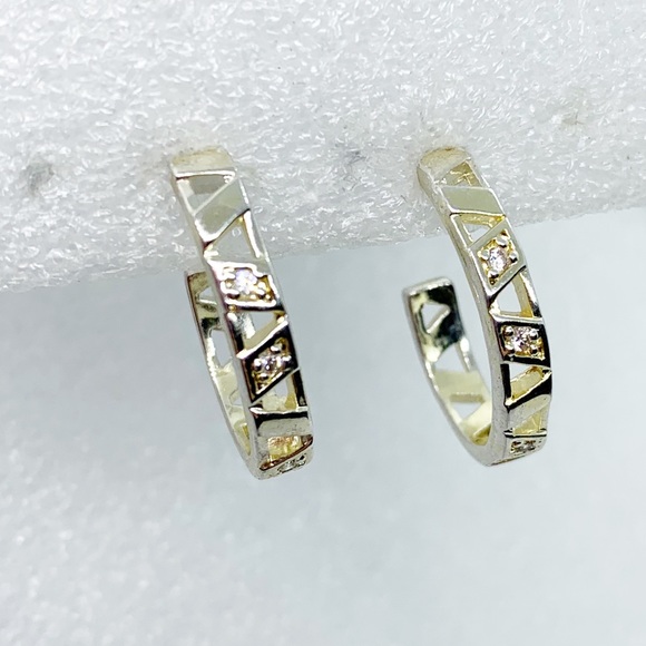 Sterling Silver 925 Semi Hoop Earrings Crystals - Picture 4 of 6